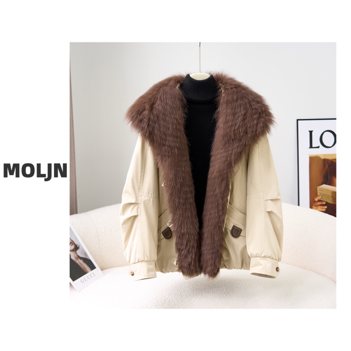 【MOLA】原创设计海宁皮革城新品派克鹅绒狐狸毛领冬季新款女装外套