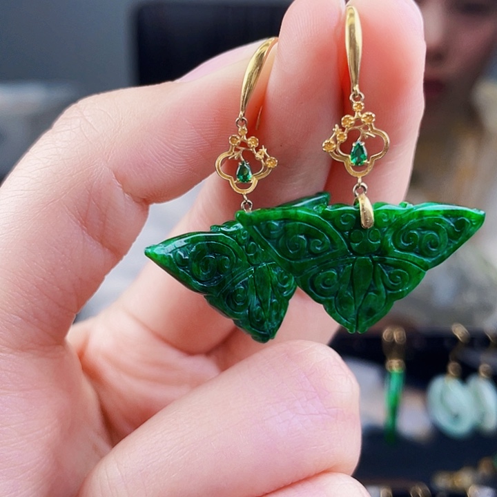 翡翠耳饰18K金镶嵌饰品