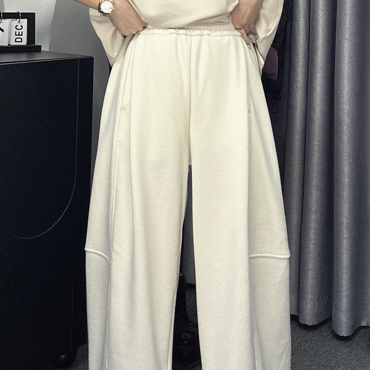 婉倾（加长加绒阔腿裤）冬季加厚石头纹保暖垂感宽松显瘦百搭休闲