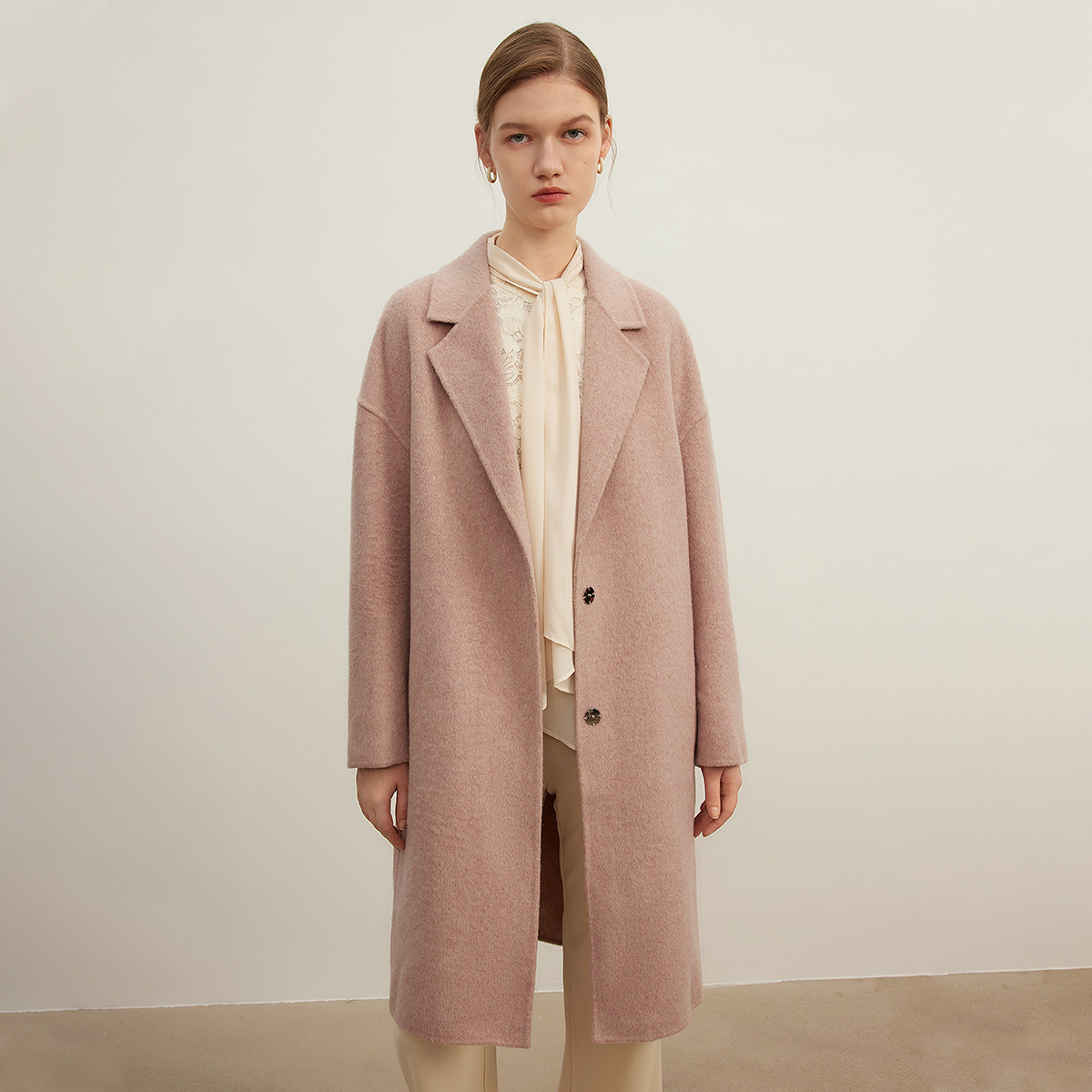 复古毛呢大衣女冬季时尚气质西装领中长款双面呢外套Y430296