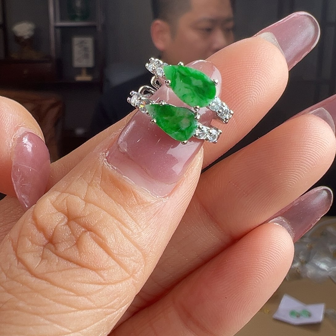 翡翠银S925镶嵌耳饰耳环29