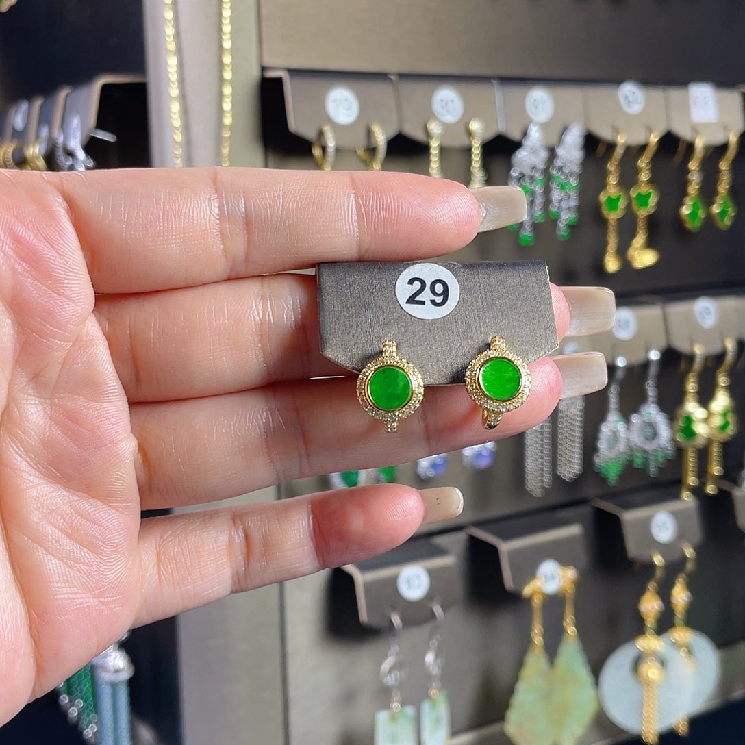 好***萌翡翠银S925镶嵌耳饰缅甸A货