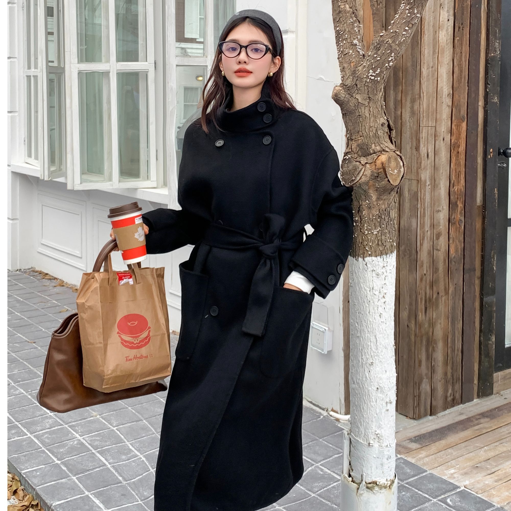 12#2025法式立领双面羊毛大衣秋冬新款高级感中长款时尚收腰外套