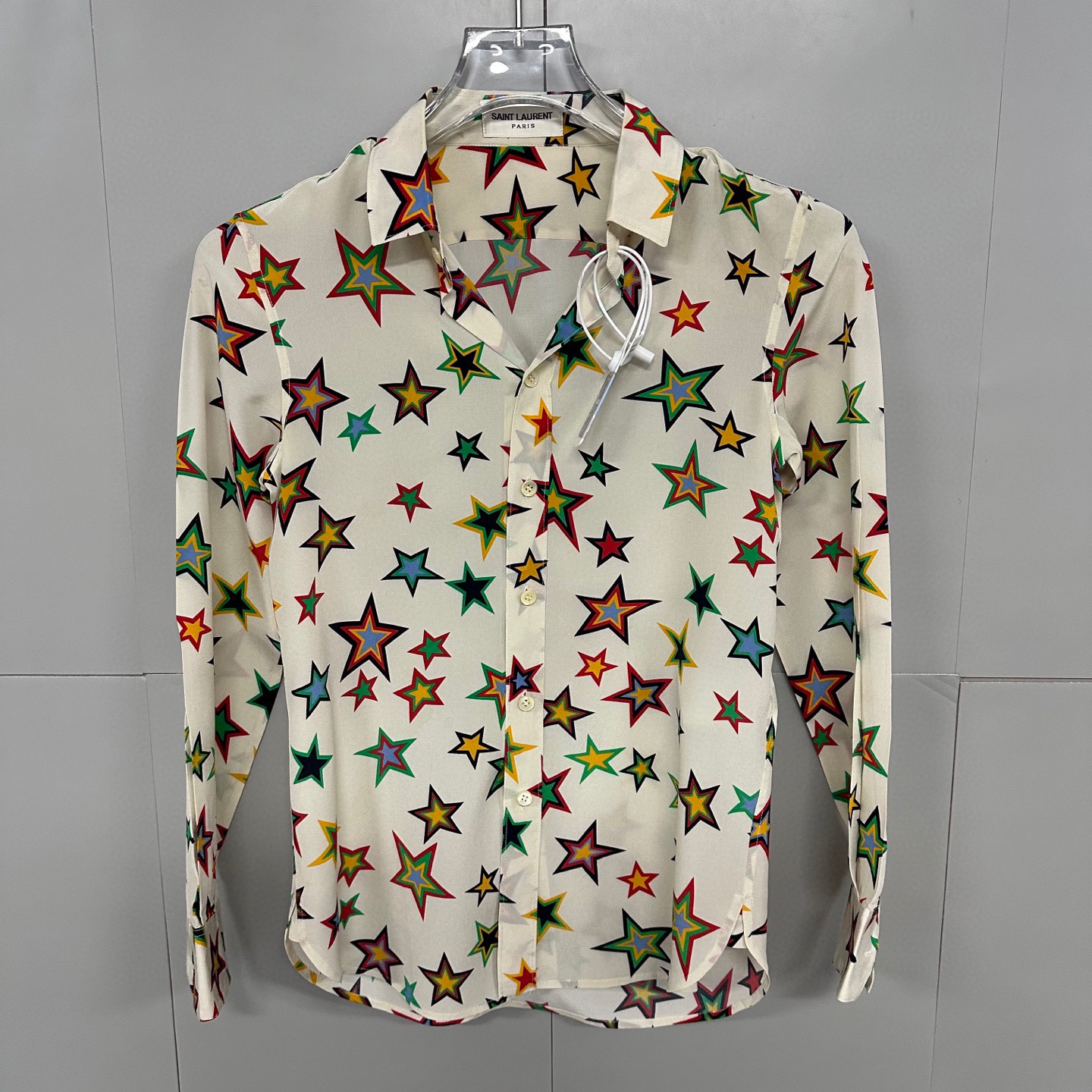99新 YSL/圣罗兰 Saint Laurent 星星桑蚕丝长袖衬衫34码 D19793