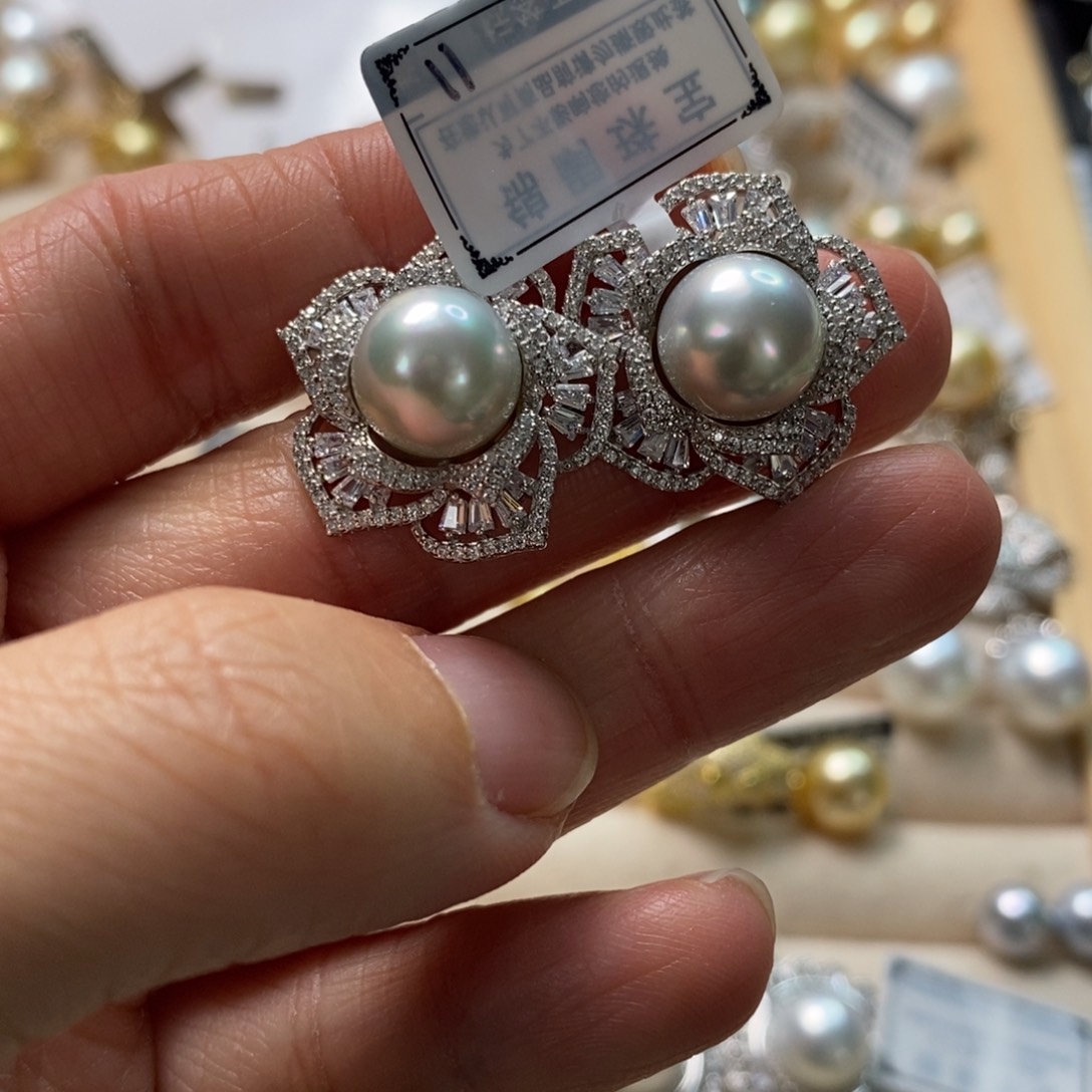 海水珍珠耳饰银S925镶嵌