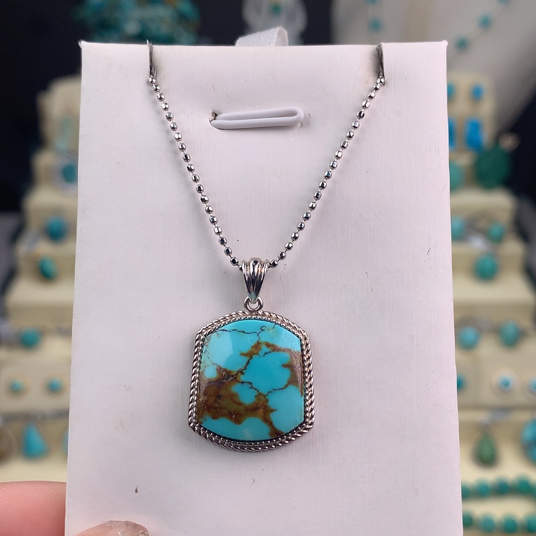 绿松石银S925镶嵌吊坠(不含链)