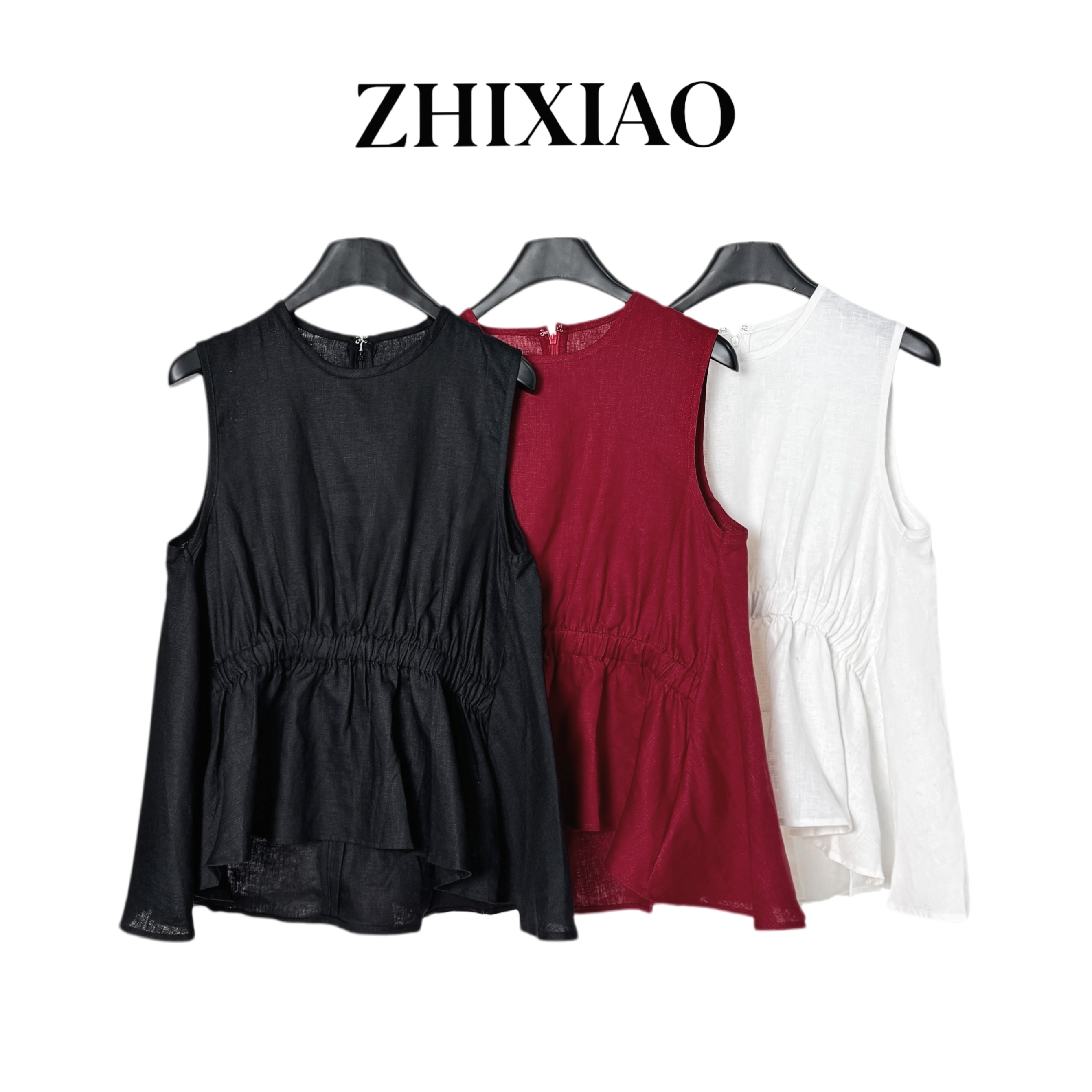 【ZHIXIAO】夏季新款：无袖麻料上衣1061-2