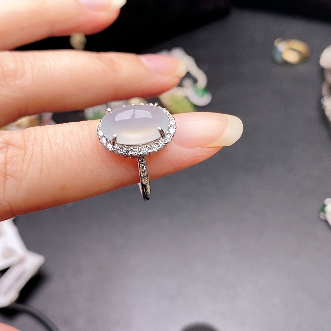 绿***擦翡翠银S925镶嵌戒指