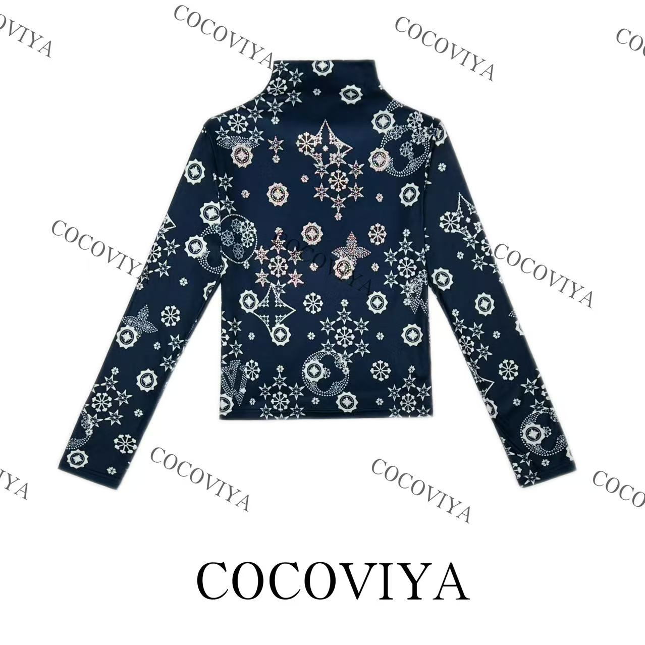 【CC】COCOVIYA冰雪星花轻奢华丽德绒长袖T恤时尚内搭上衣26C-599