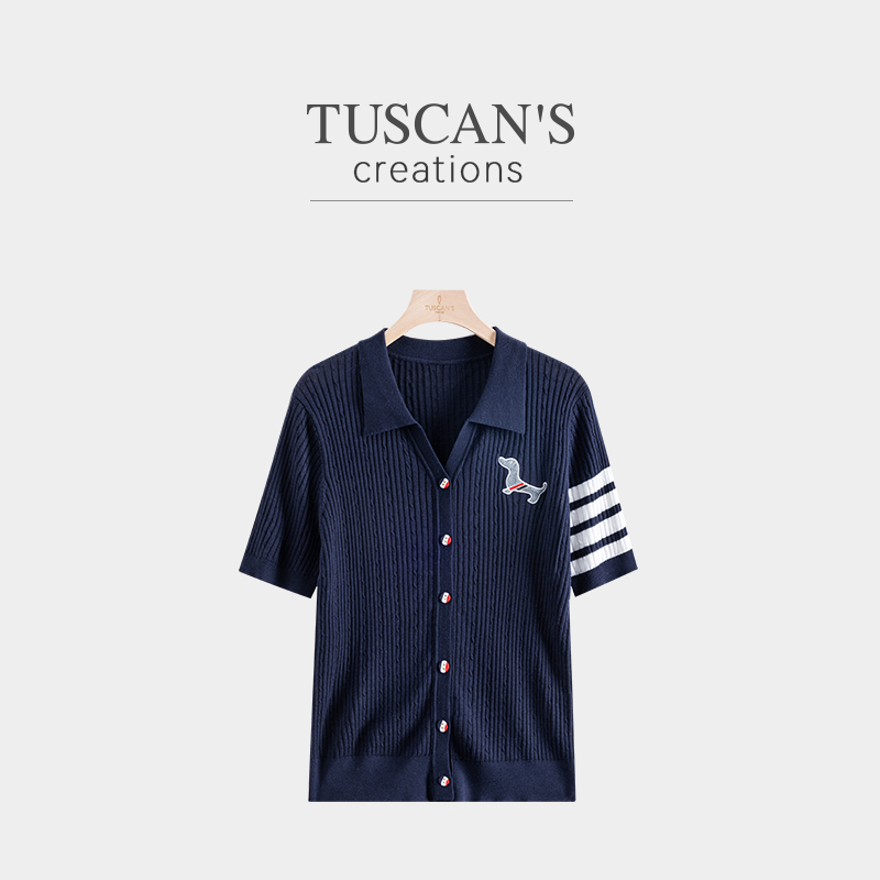 TUSCAN'S CREATIONS夏季新款休闲百搭条纹短袖针织衫时代集团女装