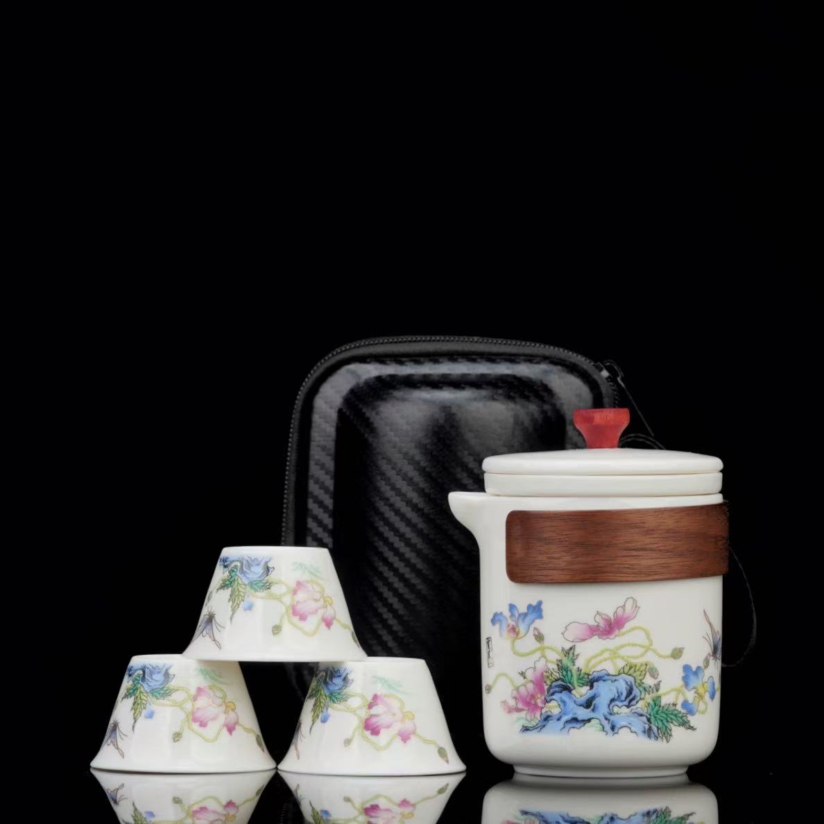 白瓷【虞美人】一壶3杯 包包旅行茶具套装C0630