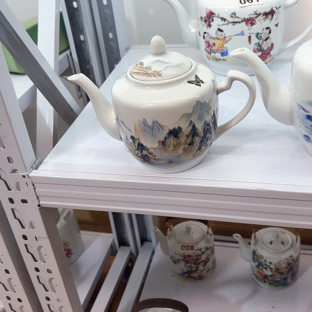 壶陶瓷千里江山图一斤侧把壶