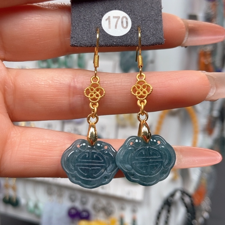 【闪购商品】翡翠耳饰银S925镀金镶嵌