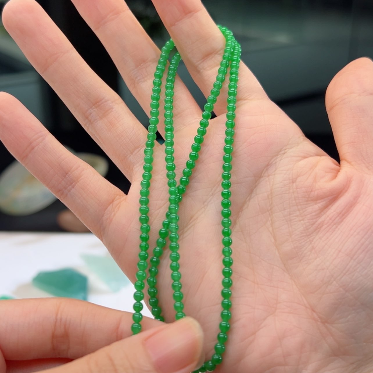 【闪购商品】翡翠手链未镶嵌甜阳绿小米珠链 卡3.1