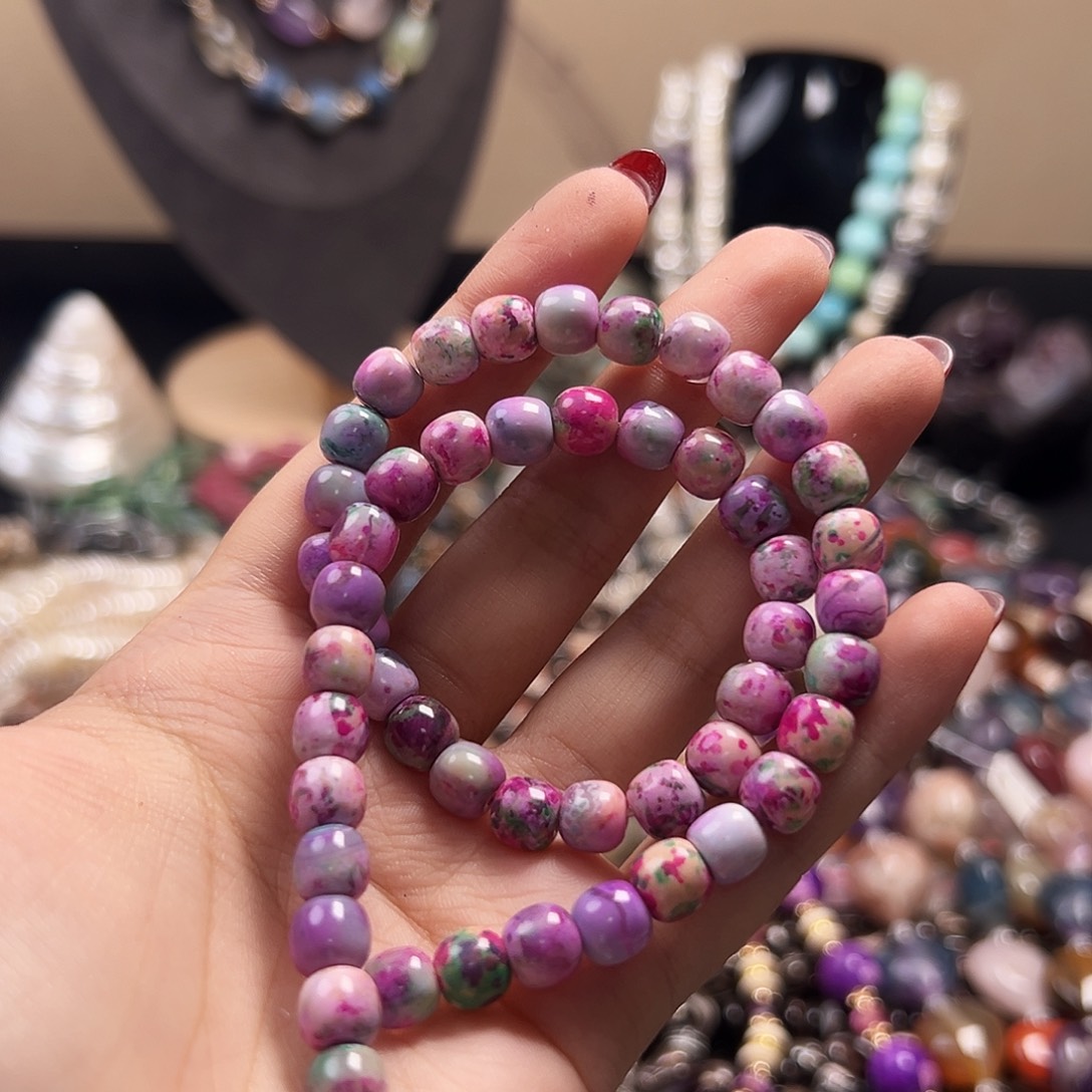 玛瑙/玉髓合金珠宝半成品B691莫奈花园桶珠7.5mm