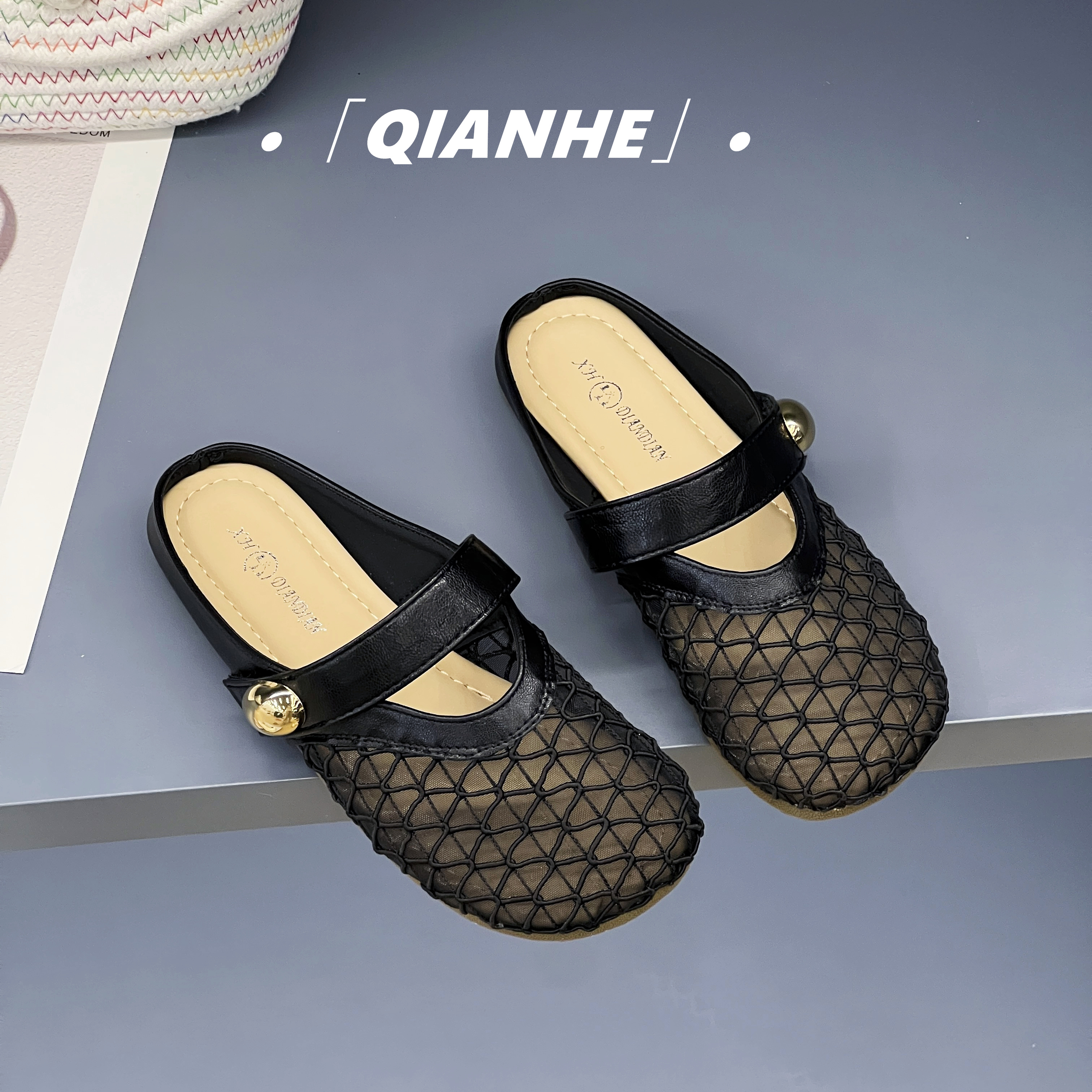 小香风 镂空网面软底透气包头拖鞋女   清仓瑕疵处理品（W-1）