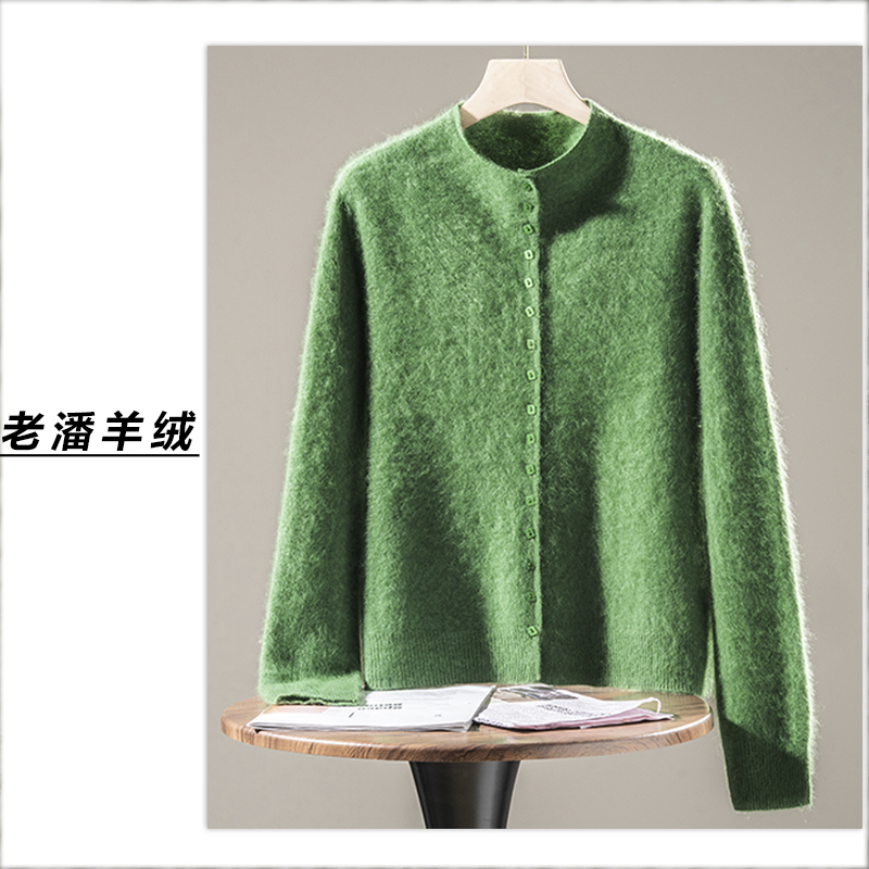 【老潘】针织开衫常规型圆领亲肤羊绒拉绒保暖纯色Q5487