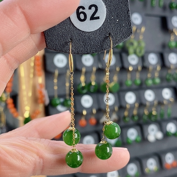 和田玉耳饰18K金镶嵌