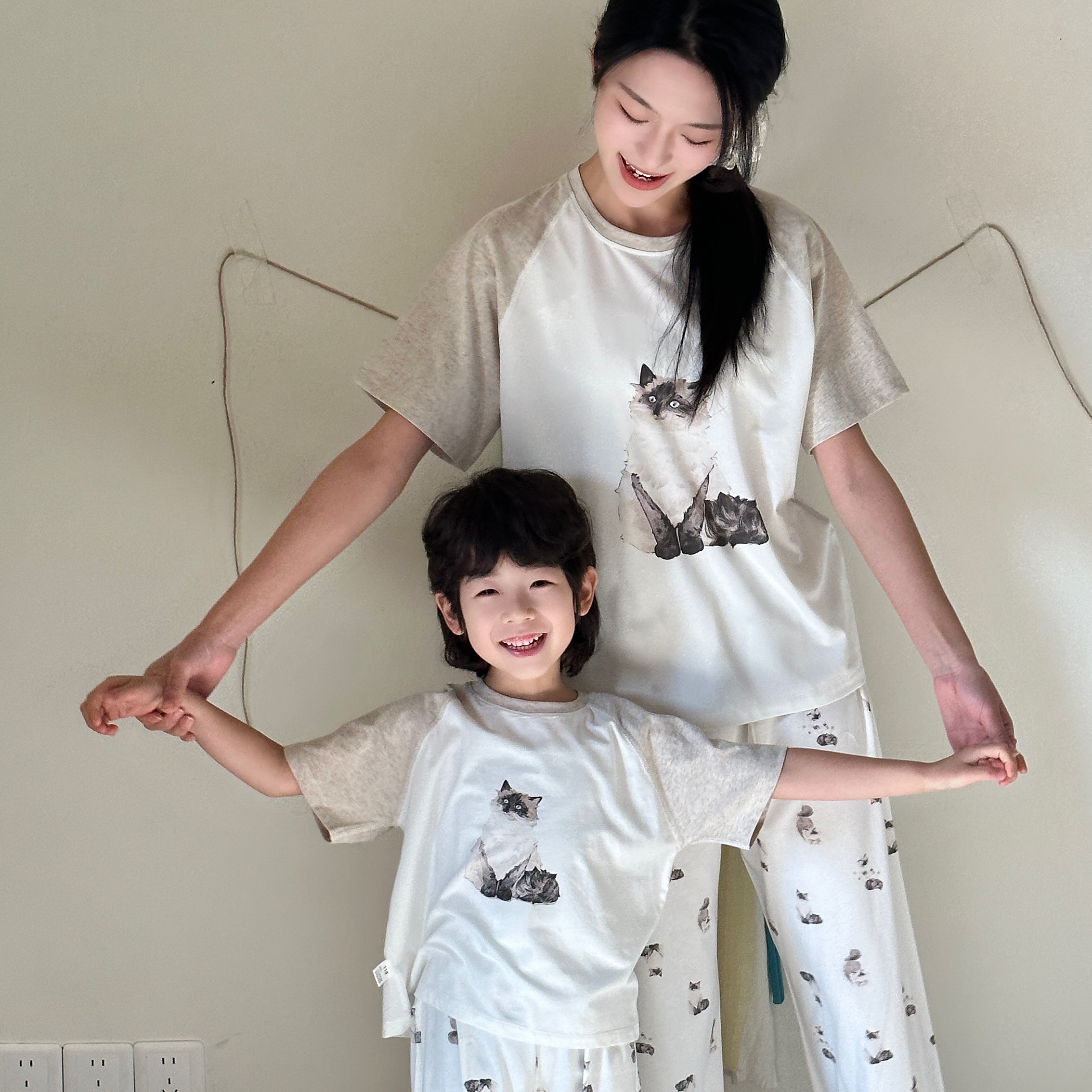 【云朵小葵】女童夏季薄款莫代尔舒适猫咪百搭睡衣空调服家居服套装