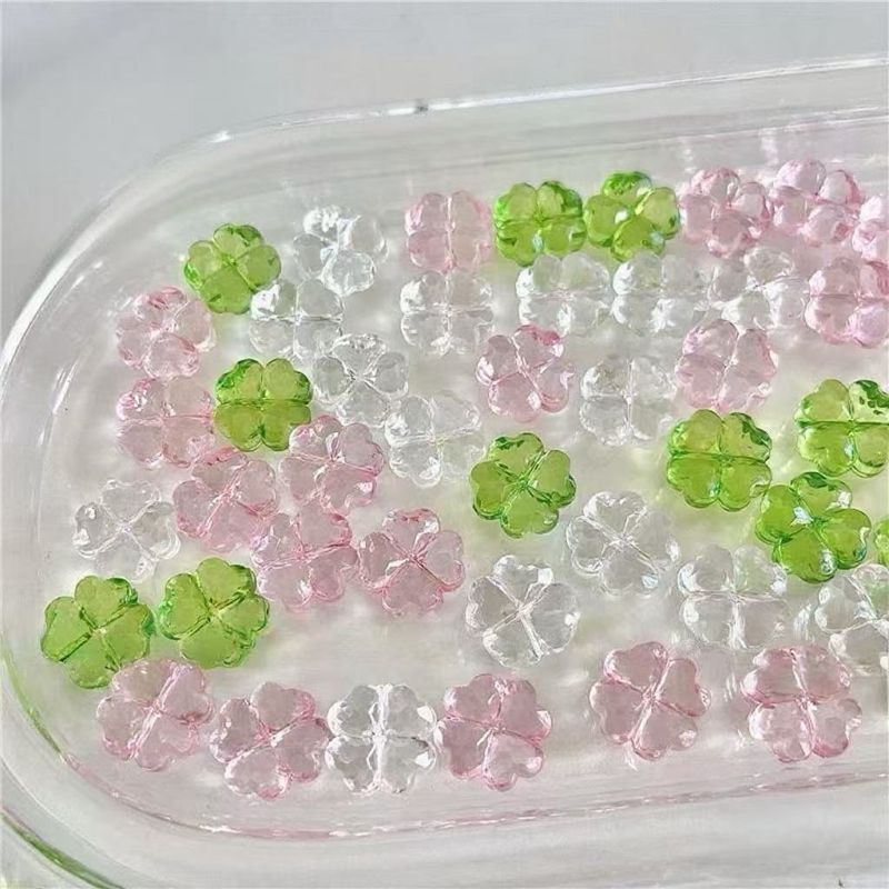 10mm彩色四叶草冰透有孔水晶透色diy手工串珠手链饰品配件材料