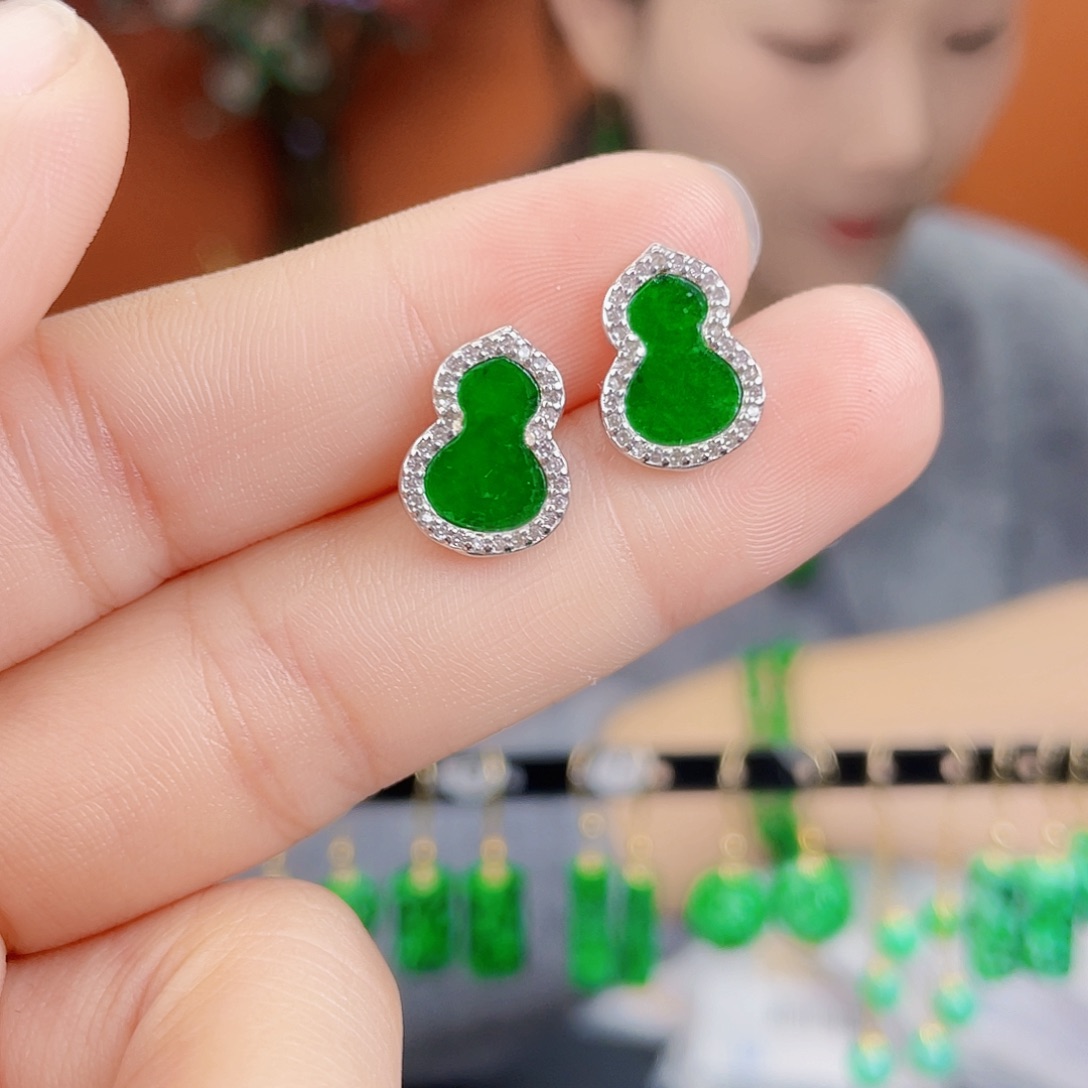 翡翠银S925镶嵌耳饰