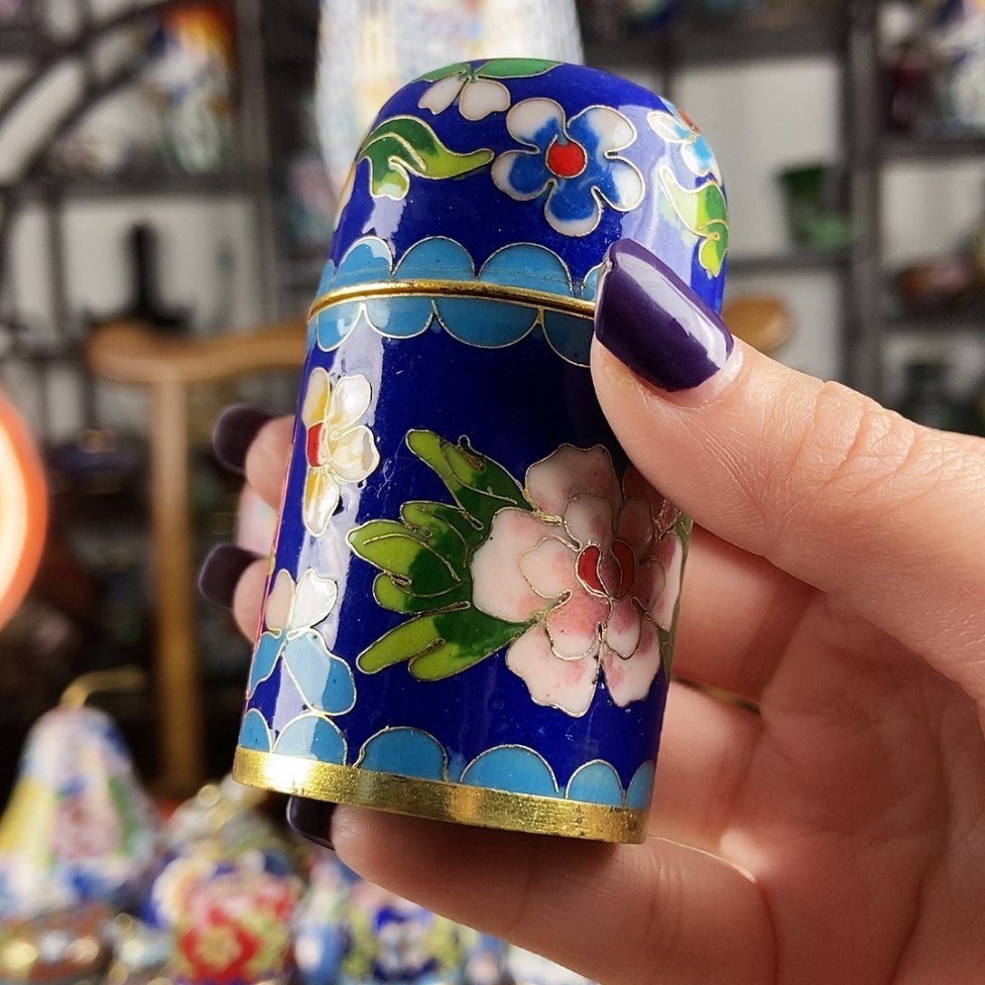 雨***霏铜景泰蓝宝蓝色平丝牙签罐