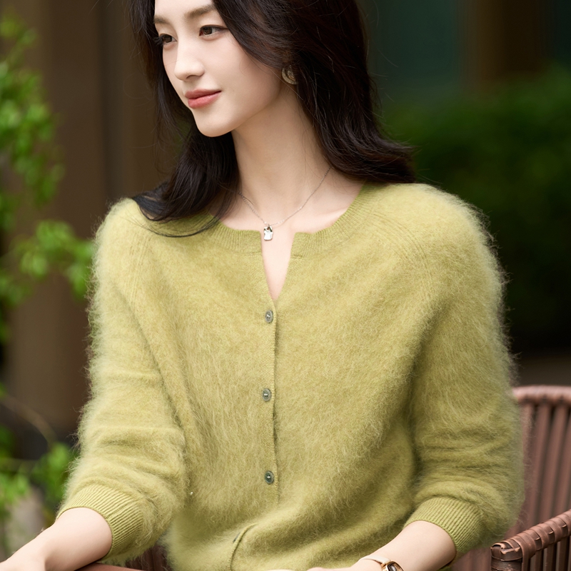 轻盈蓬松~秋冬新款羊绒拉绒针织开衫女软糯宽松毛衣外套百搭上衣