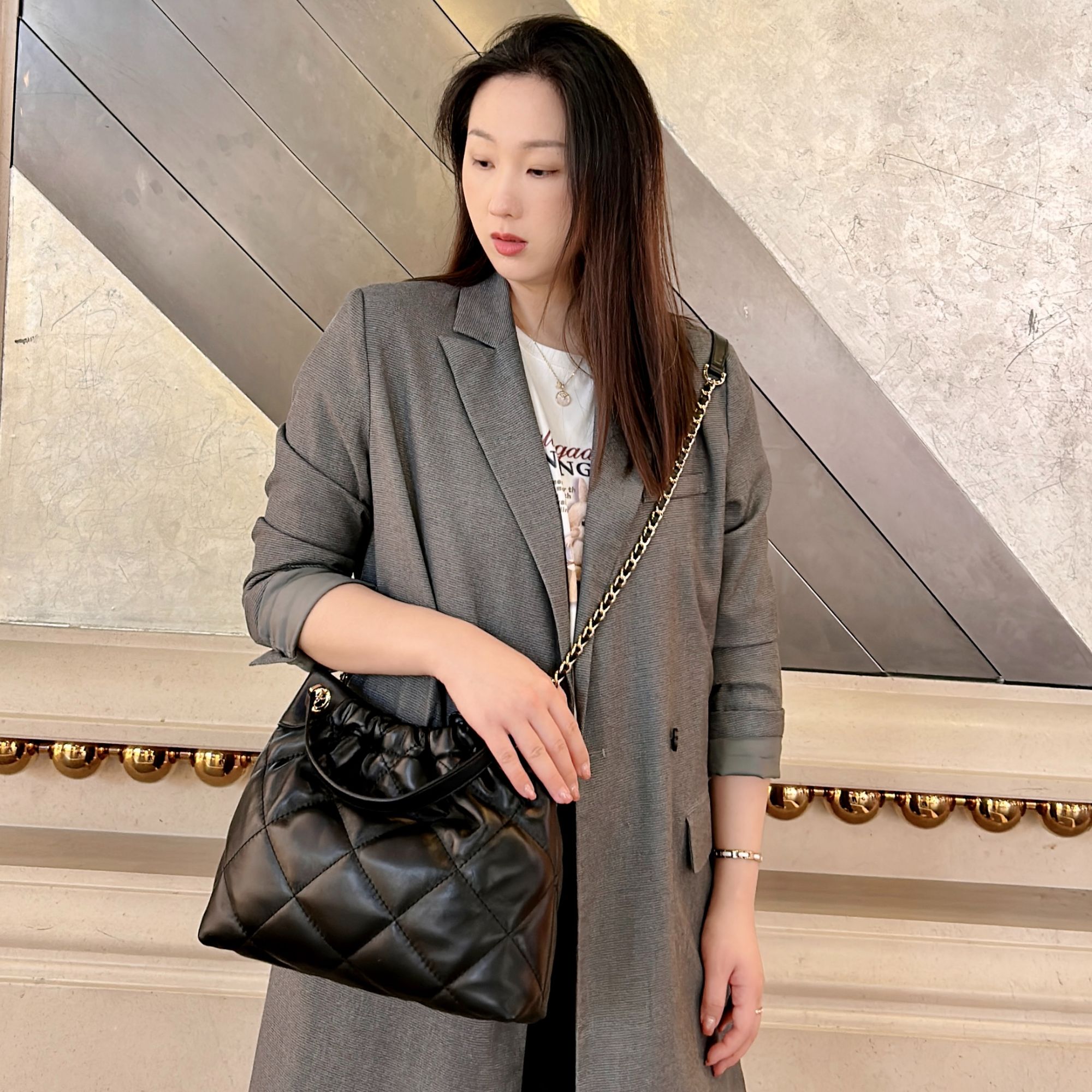 真皮全钢银色五金垃圾包个性百搭休闲单肩斜挎包包包女款DS-052