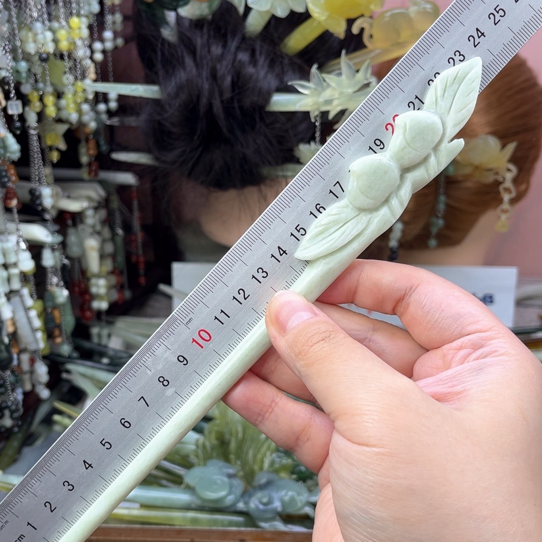 蛇纹石玉发饰未镶嵌长度23.5左右