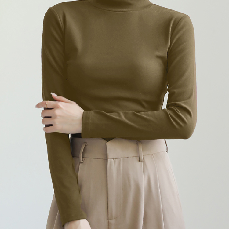 欣旺打底衫女秋款白色黑色摩卡色修身长袖上衣通勤风格1835岁纯色