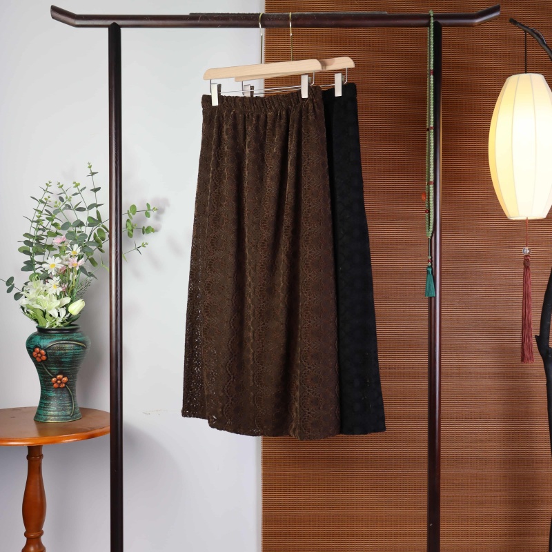 9489秋冬季半身裙秋冬款丝绒新中式磨毛镂空蕾丝松紧腰裙子女