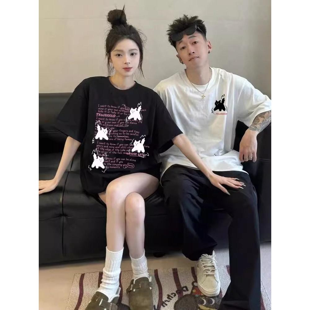 熙鑫卡通印花小猫不一样情侣装圆领高级感网
