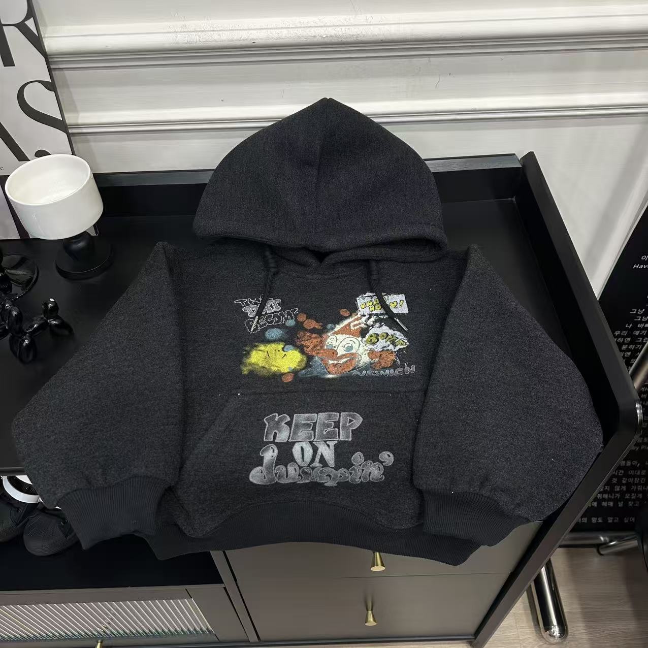 加绒款连帽冬款男女童宽松连帽卫衣长袖印花上衣