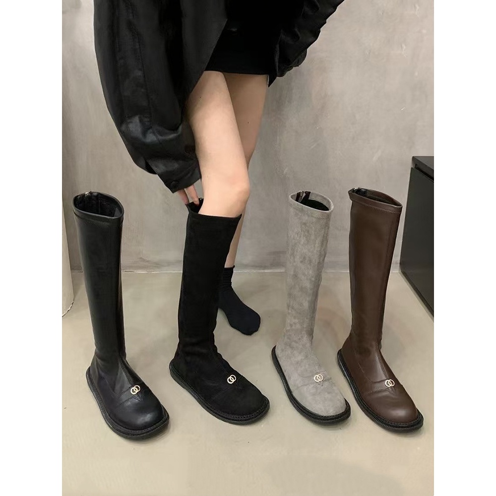 靴子2025新款爆款秋冬季骑士靴加绒长筒靴小香风瘦瘦靴绒面时装靴