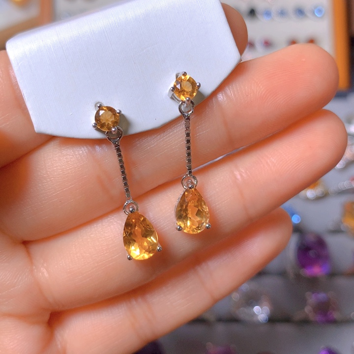 黄晶耳饰银S925镶嵌耳饰