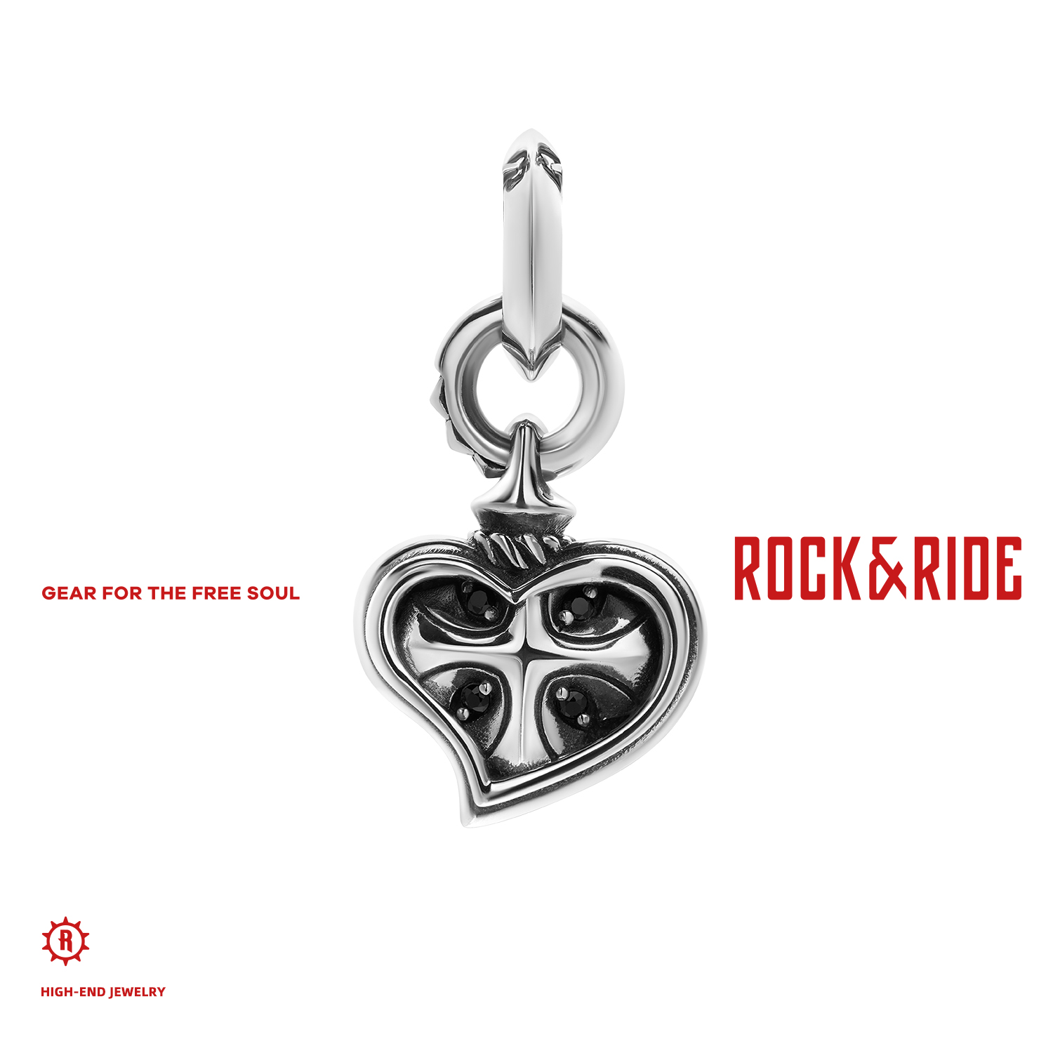 ROCK&RIDE 吊坠925银合成锆石 自由倾心系列 摇滚之心吊坠男项链