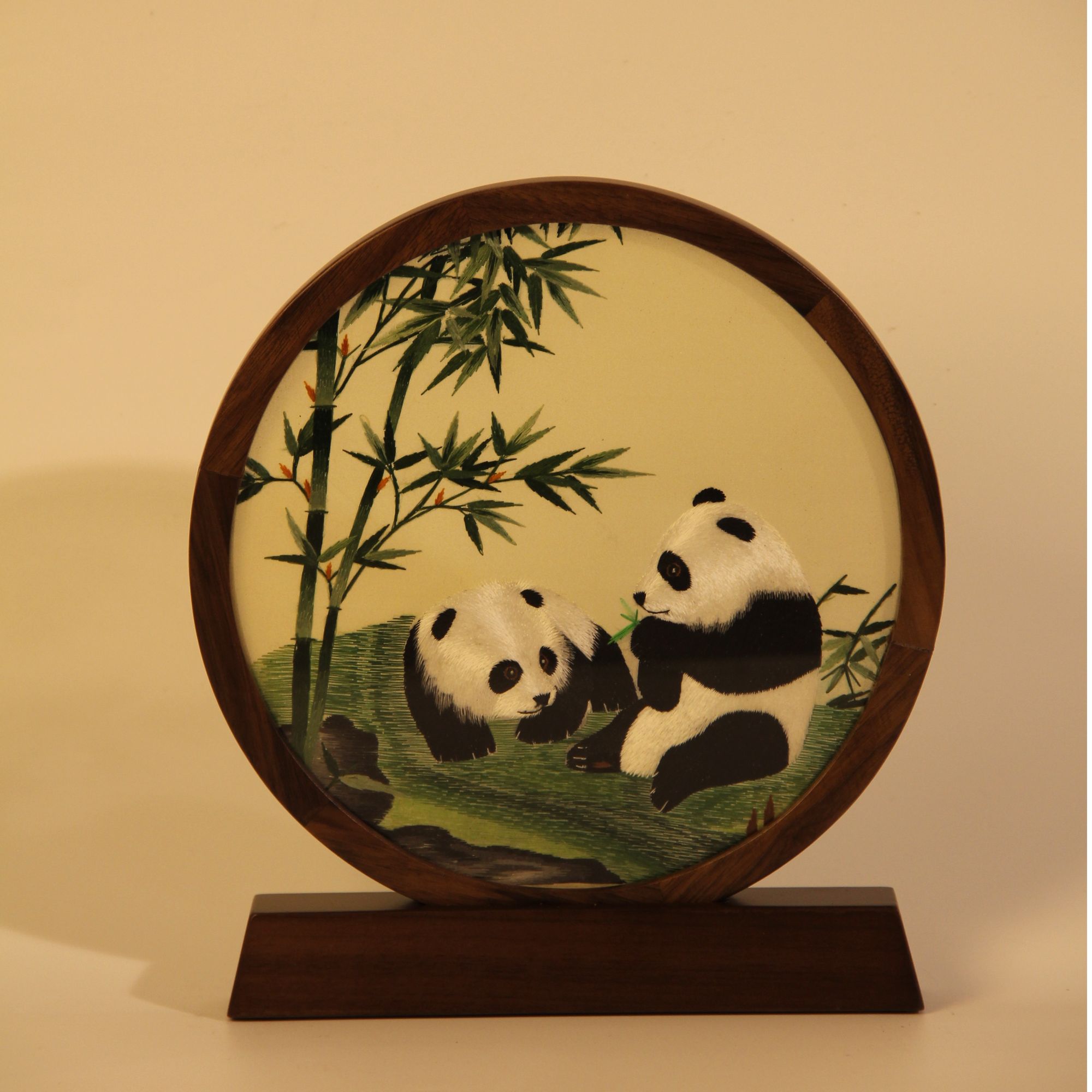 纯手工熊猫竹子双面苏绣精品摆件客厅玄关送人必备摆件锦盒包装