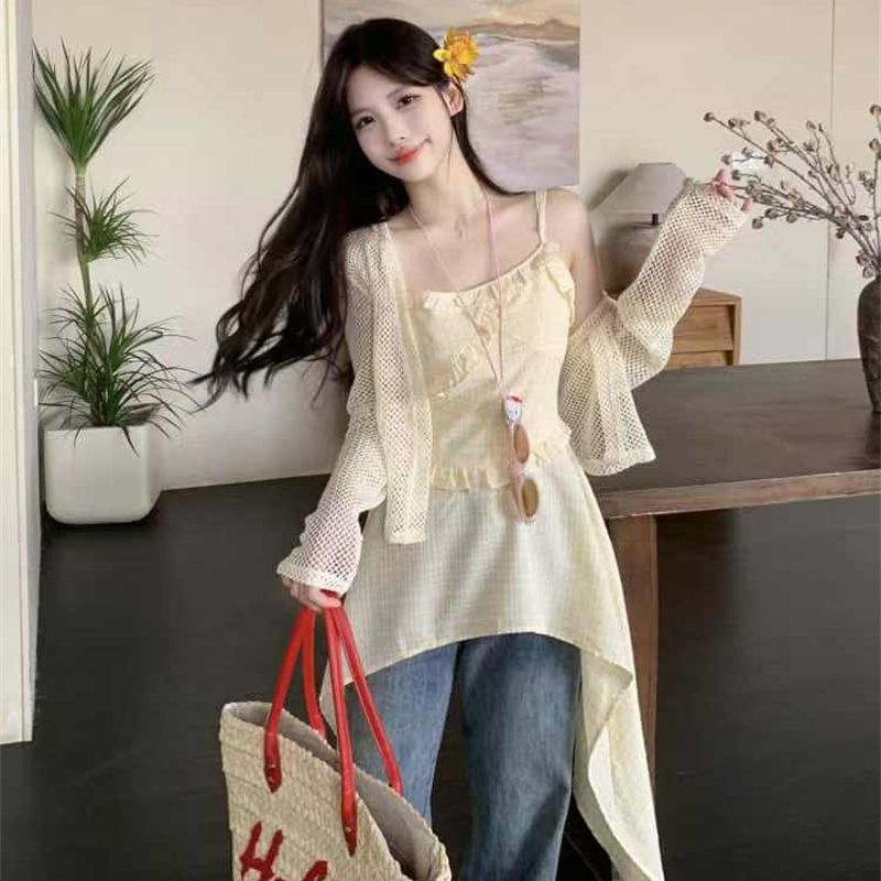 C-1673大码夏季新款不规则吊带+开衫