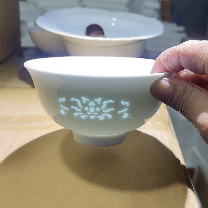 瓷片玲珑4.75英寸米饭碗六个，包邮，带标