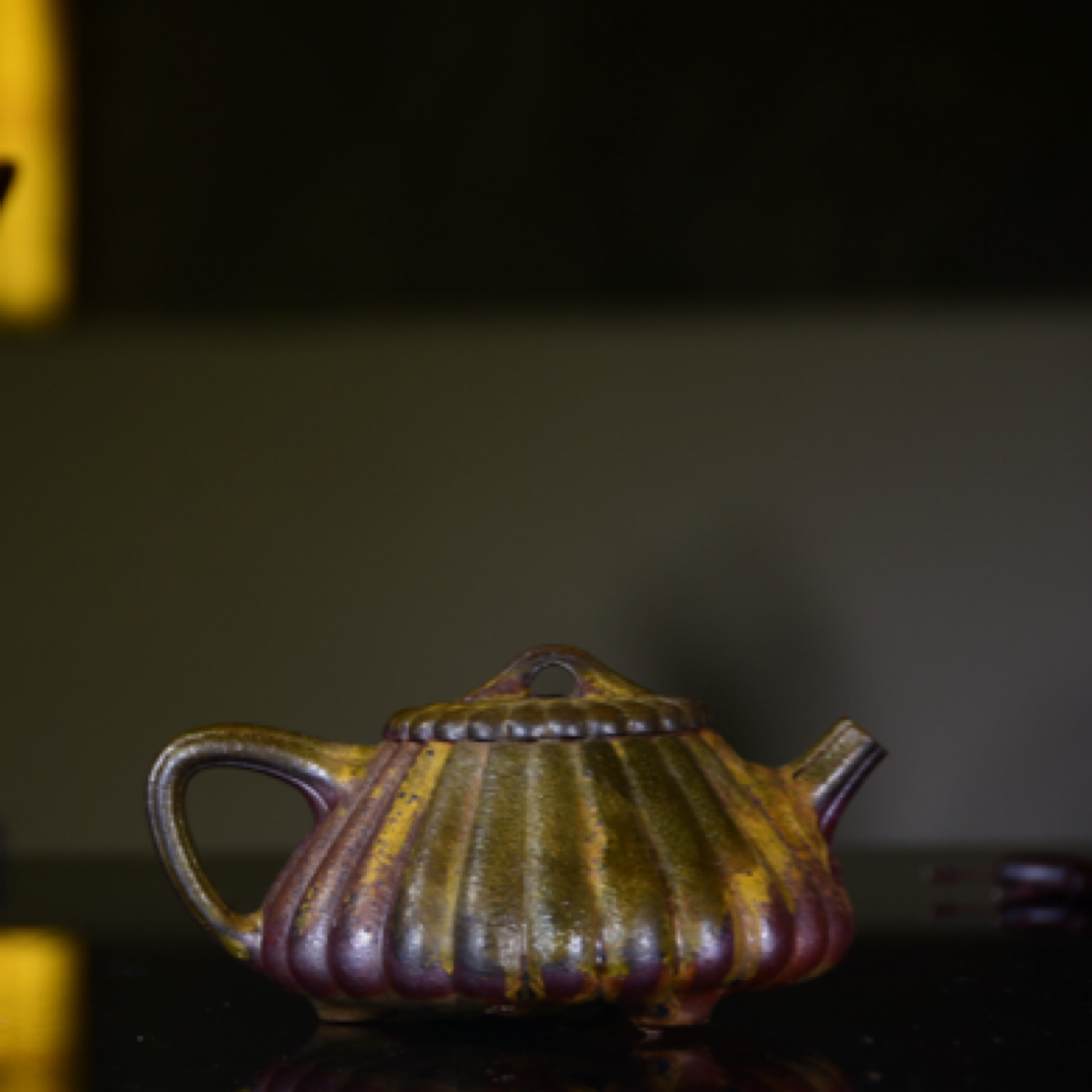 宜兴紫砂壶 手工茶具 高温无釉柴烧 锦纹石瓢壶 原矿灰段 