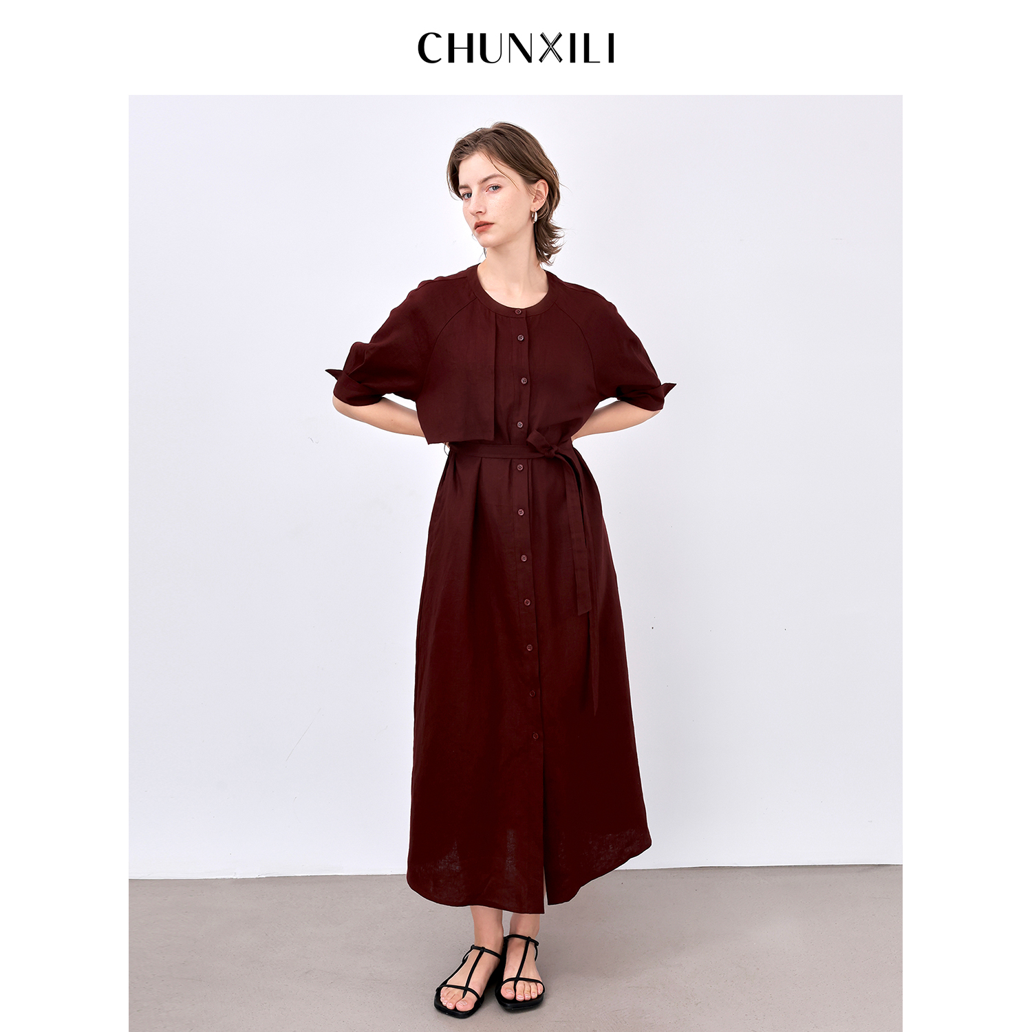 CHUNXILI/春熙里 气质极简亚麻连衣裙D02L51022