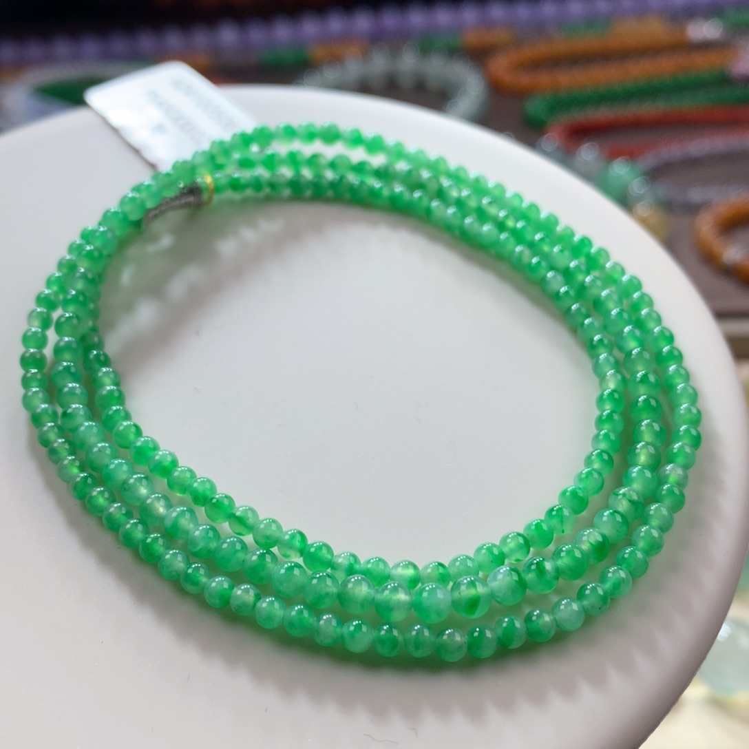 翡翠未镶嵌颈饰翡翠高冰冰甜阳飘金丝阳绿卡2.70～3.70+