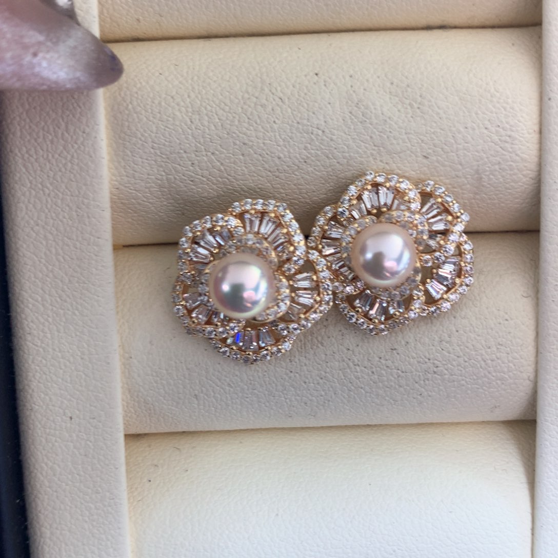 海水珍珠耳饰银S925镶嵌