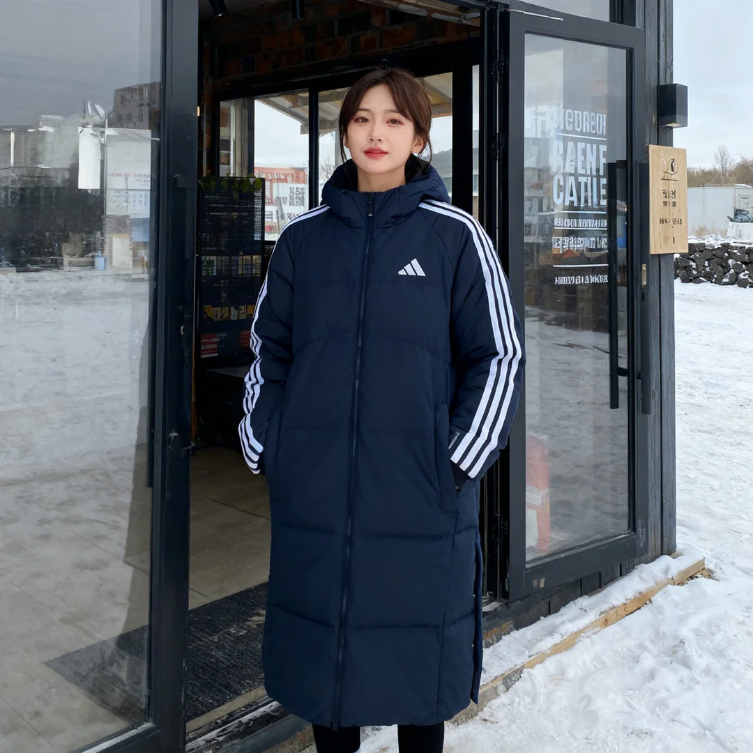 阿迪达斯长款连帽羽绒服男装女装冬季新款户外保暖运动服羽绒外套