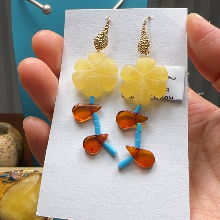 琥珀未镶嵌耳饰波兰设计款琥珀蜜蜡