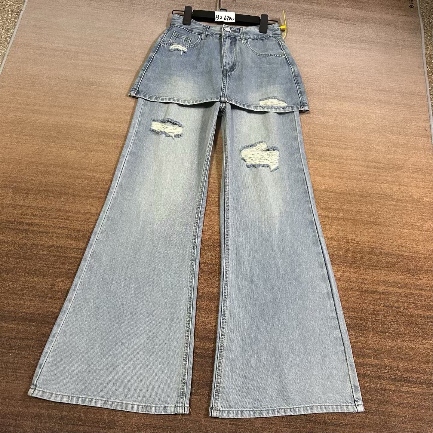 B2-6700 高货 蓝色加长超酷屁帘款不贴腿喇叭裤 无弹（不退换）