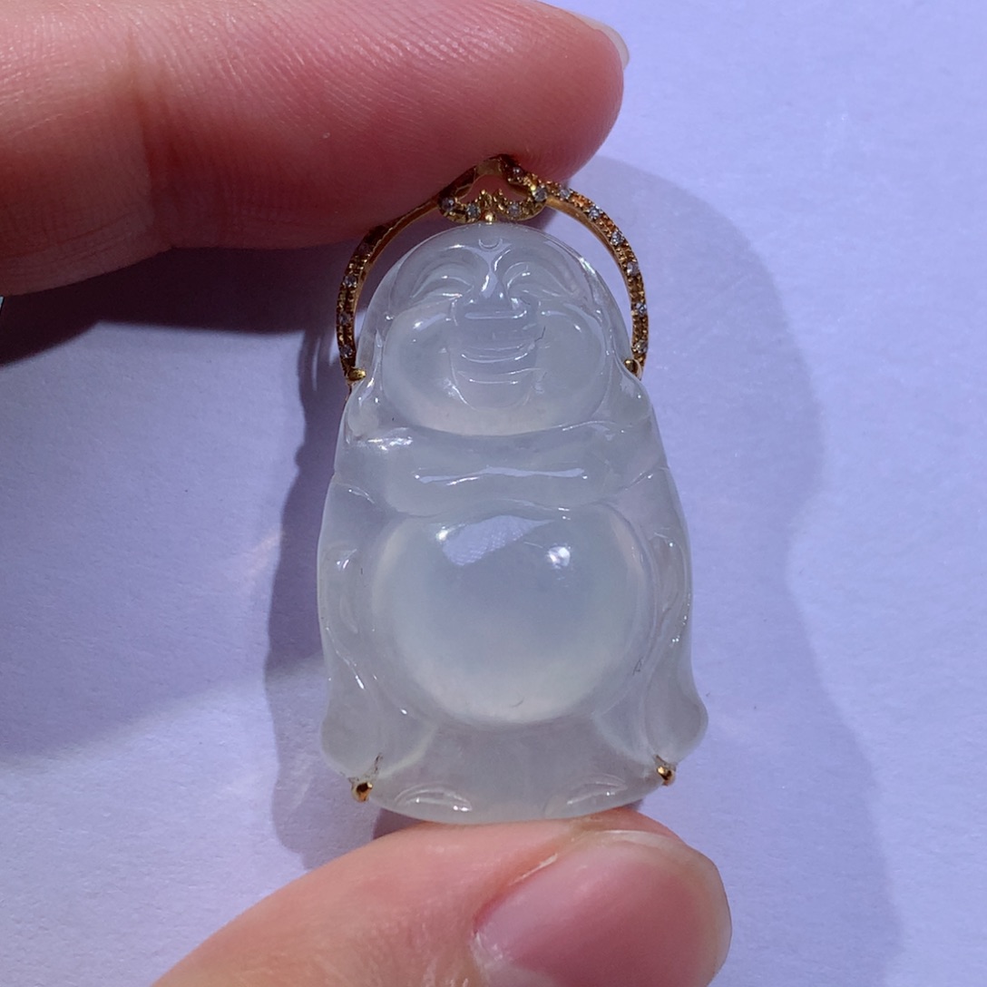 翡翠颈饰18K金镶嵌佛公