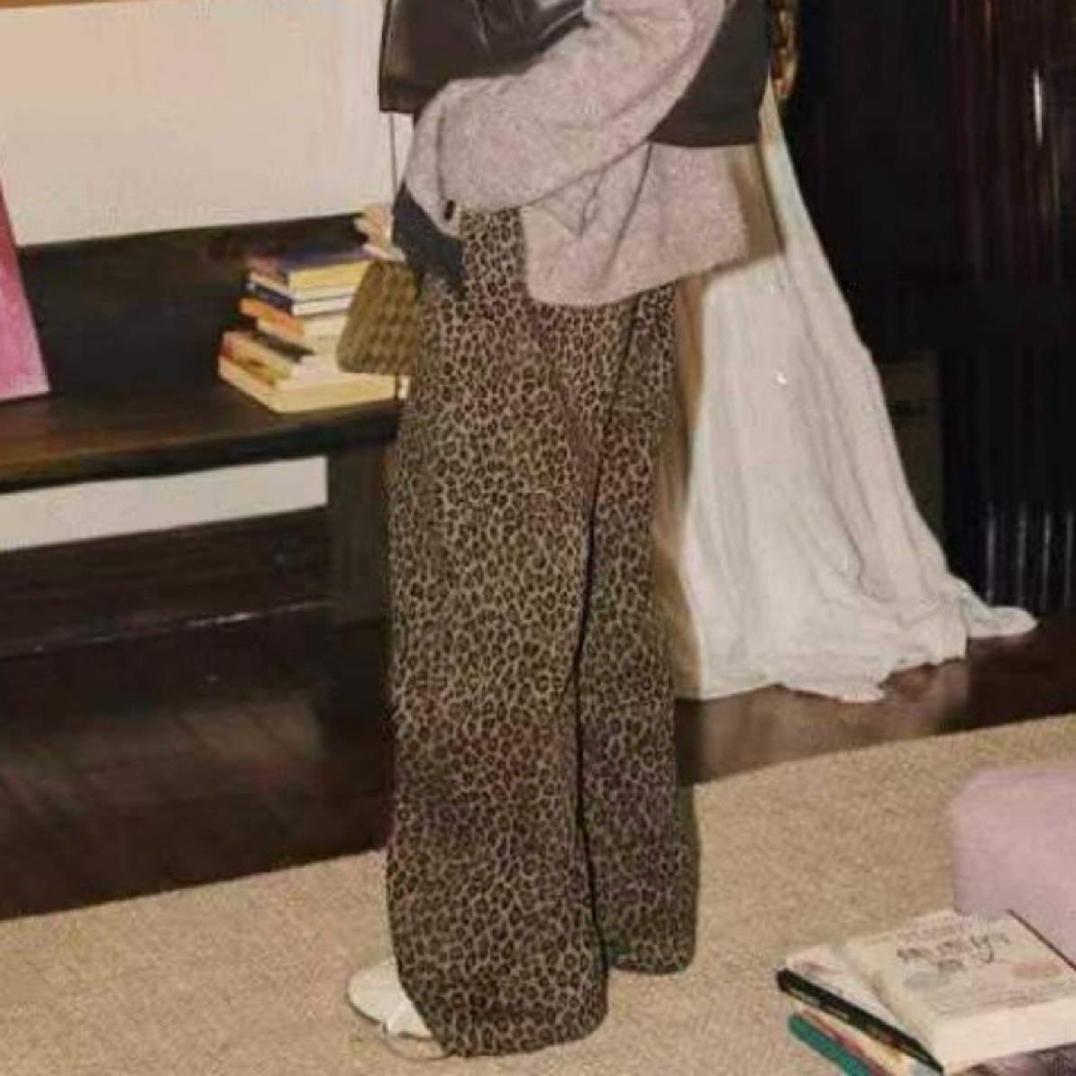 【美琪优选】加厚拉绒女士宽松豹纹女士直筒裤 女长裤