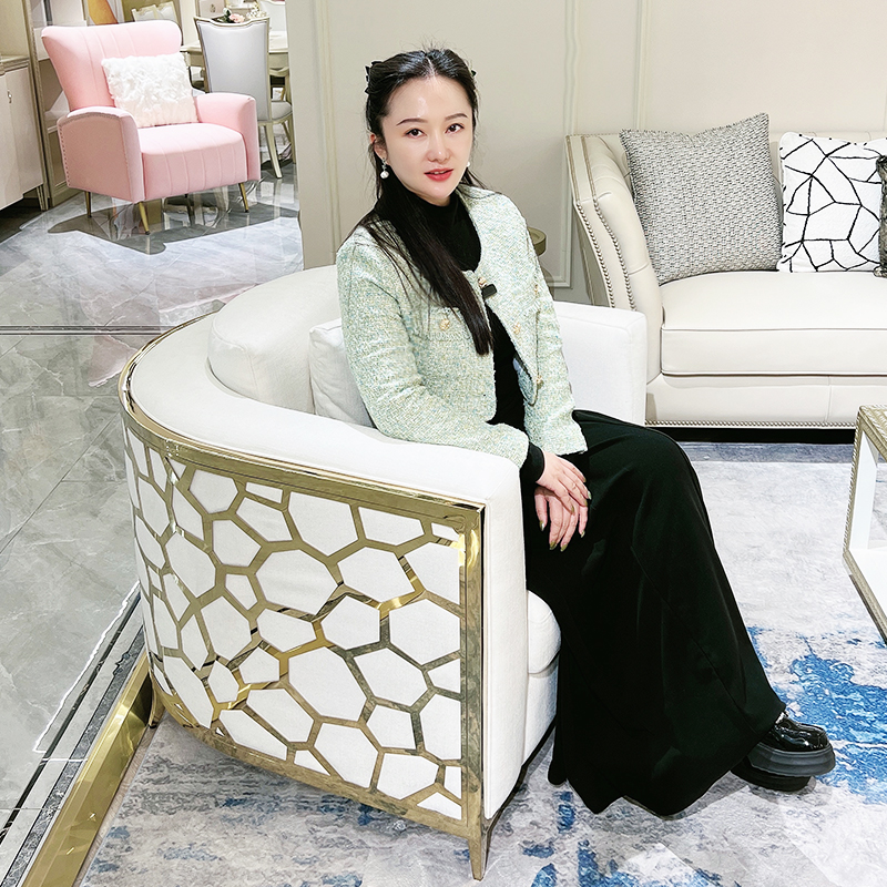 美式轻奢破冰沙发单人位客厅布艺沙发简约布艺不锈钢单人沙发