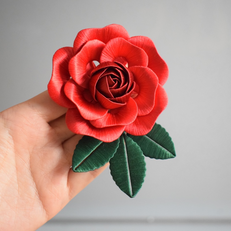 心贝婵原创非遗缠花手工红玫瑰花簪少数民族贵州苗族侗族结婚头饰